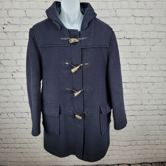 Gloverall Tartaneer Navy Wool Blend Heavyweight Hooded Toggle Coat Size US 42 - Picture 1 of 13